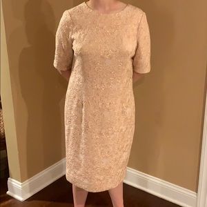 Teri Jon Short sleeved Metallic Jacquard Sheath